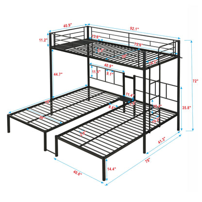 Twin Over Twin Over Twin Triple Bunk Bed With Safety Rails And Storage Shelf - Black - The Sleep Loft - Online Mattress Showroom NYC