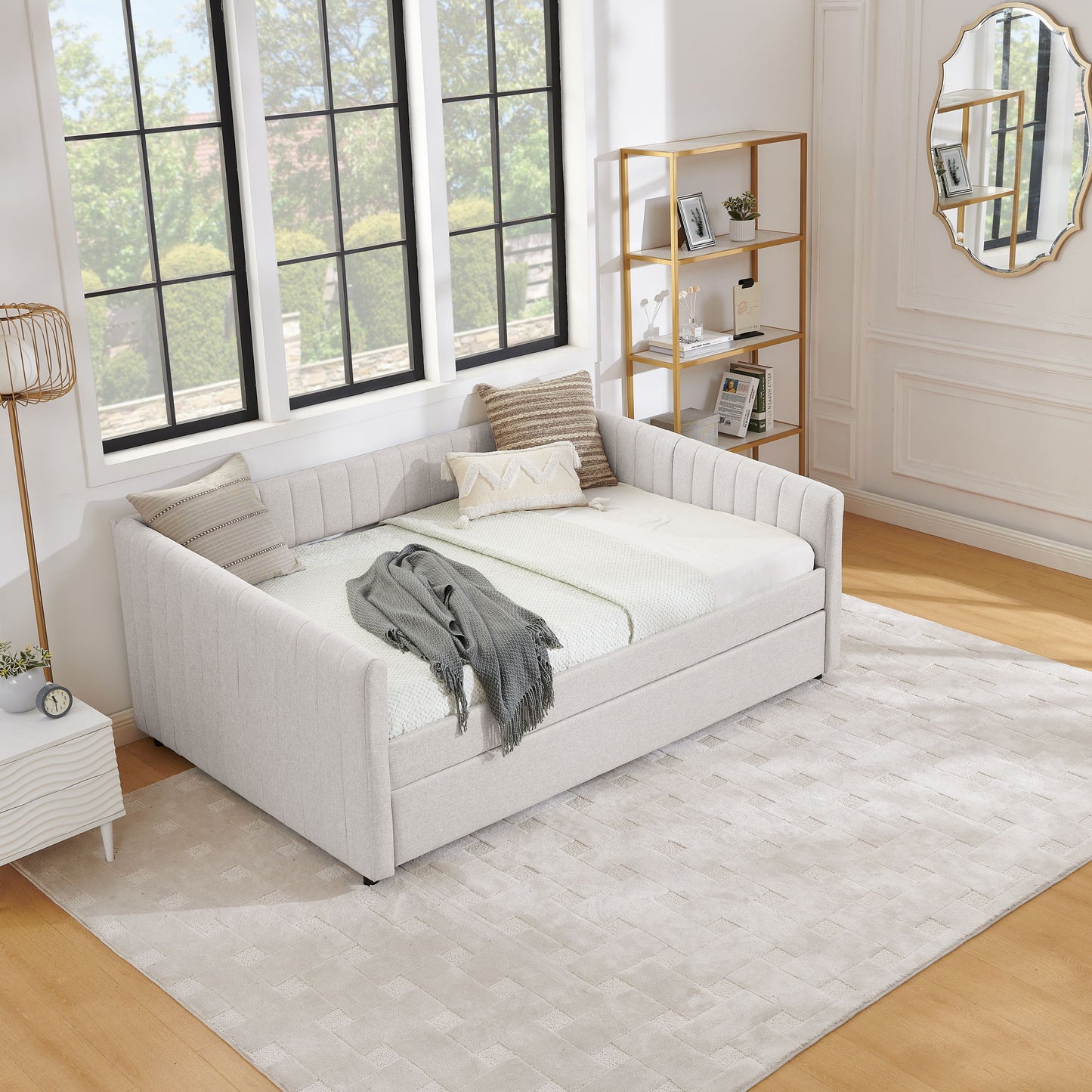 Upholstered Daybed With Trundle With Vertical Stripes - The Sleep Loft - Online Mattress Showroom NYC