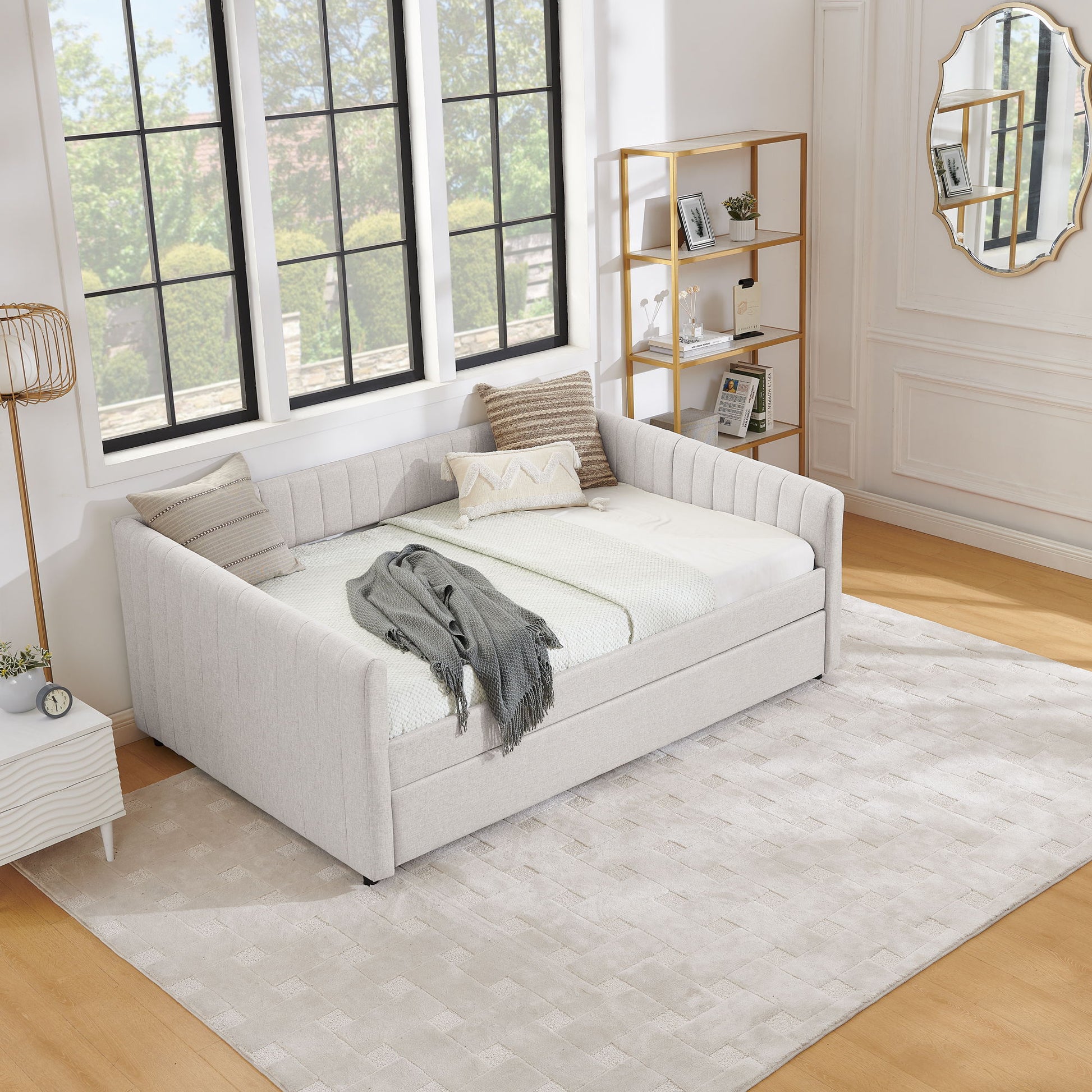 Upholstered Daybed With Trundle With Vertical Stripes - The Sleep Loft - Online Mattress Showroom NYC