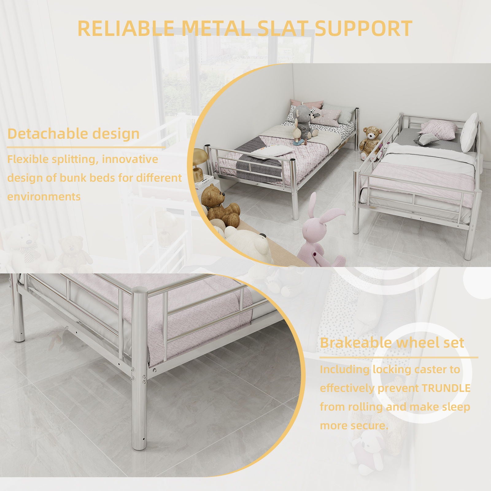 Metal Bunk Bed For Kids, Convertible Bedframe With Ladders & Guardrail - The Sleep Loft - Online Mattress Showroom NYC