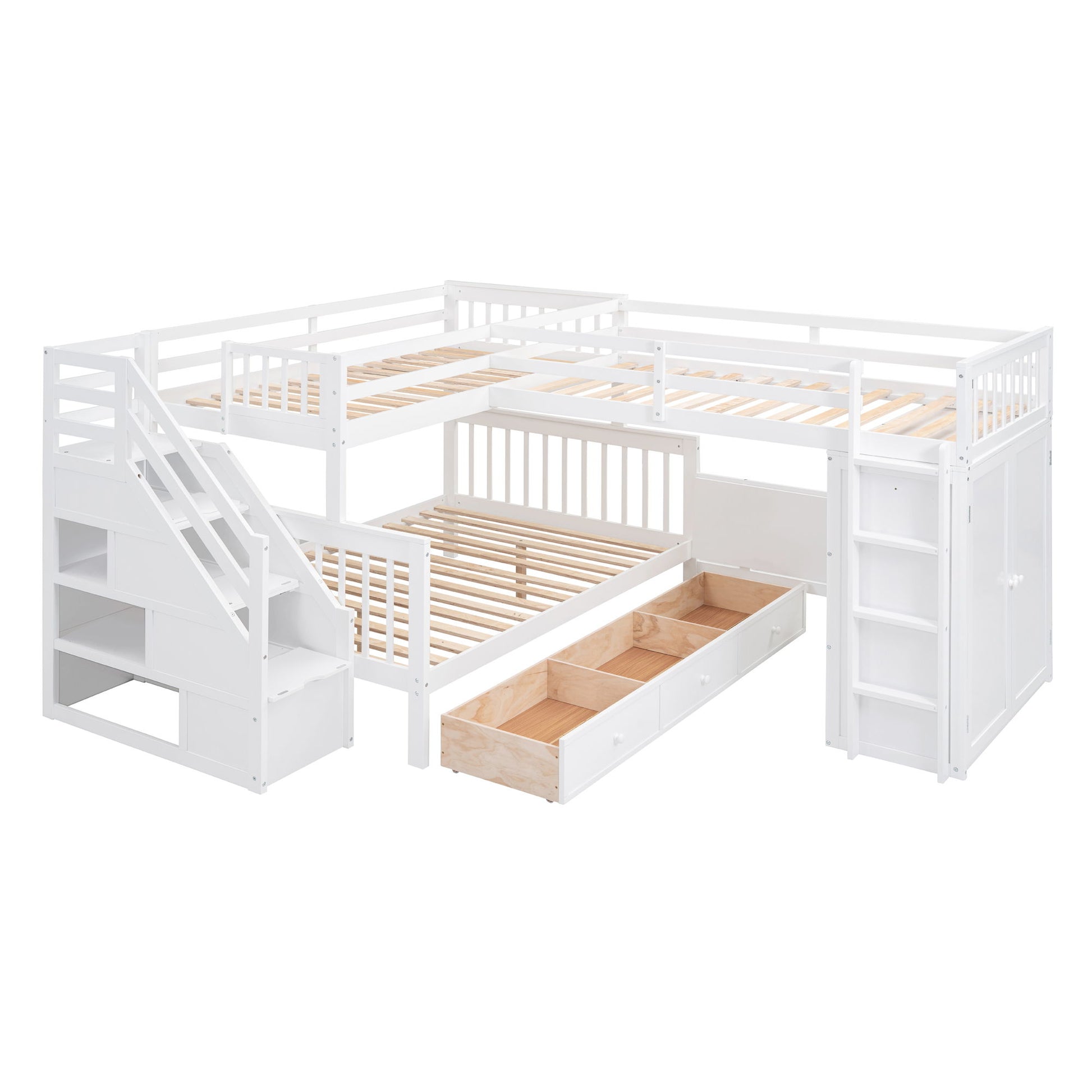L Shaped Bunk Bed With 3 Drawers, Portable Desk And Wardrobe - The Sleep Loft - Online Mattress Showroom NYC
