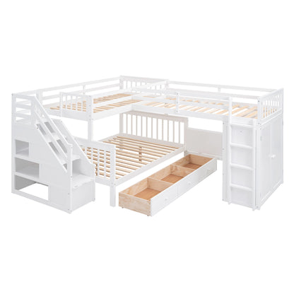 L Shaped Bunk Bed With 3 Drawers, Portable Desk And Wardrobe - The Sleep Loft - Online Mattress Showroom NYC