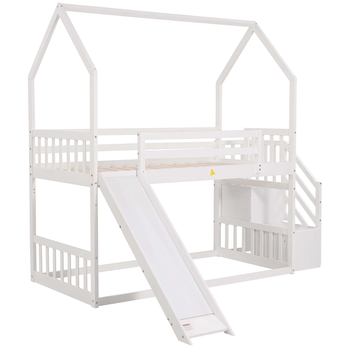 Twin Over Twin House Bunk Bed With Convertible Slide, Storage Staircase - The Sleep Loft - Online Mattress Showroom NYC