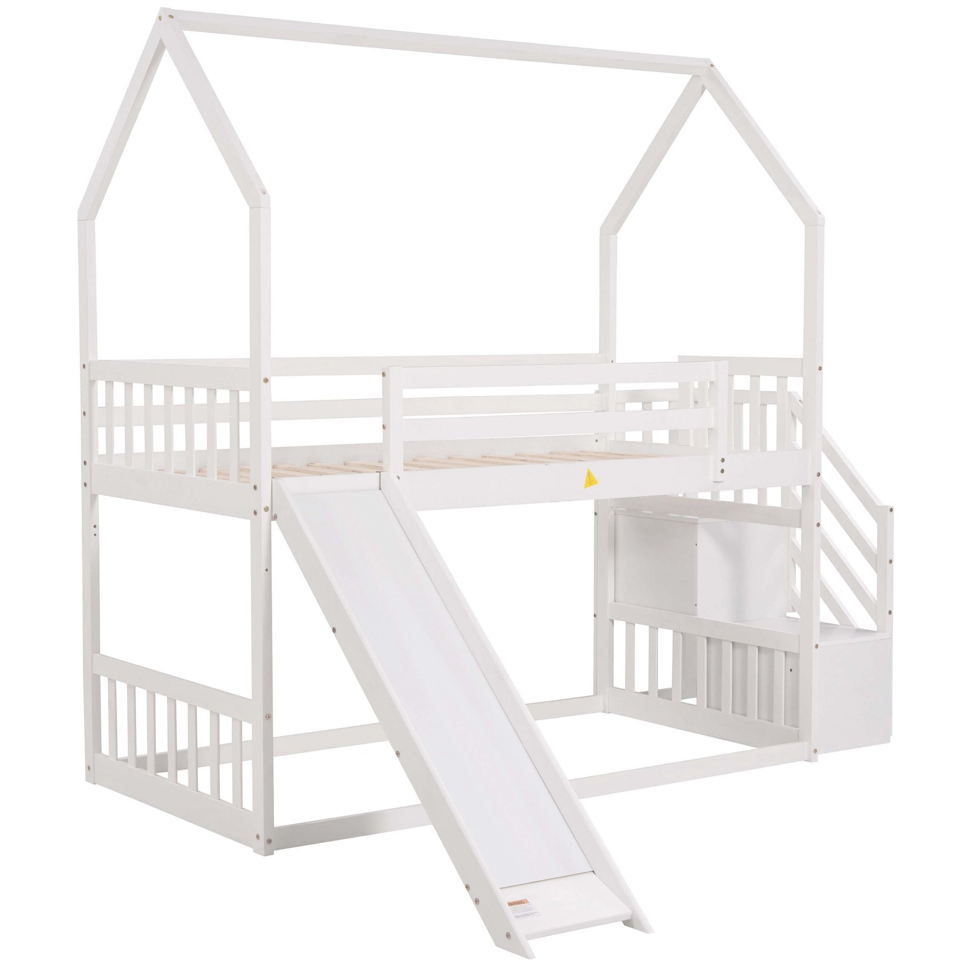 Twin Over Twin House Bunk Bed With Convertible Slide, Storage Staircase - The Sleep Loft - Online Mattress Showroom NYC