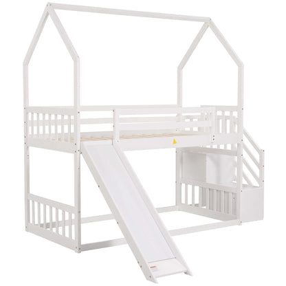 Twin Over Twin House Bunk Bed With Convertible Slide, Storage Staircase - The Sleep Loft - Online Mattress Showroom NYC