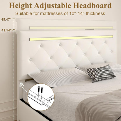 Upholstered Bed Frame With LED Lights, 4 Storage Drawers, Charging Station - The Sleep Loft - Online Mattress Showroom NYC