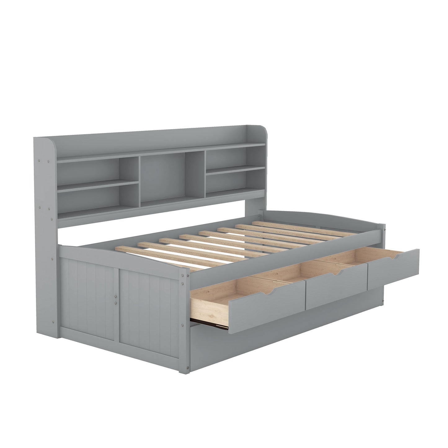 Captain Bed With Built In Bookshelves, 3 Storage Drawers, And Trundle - The Sleep Loft - Online Mattress Showroom NYC