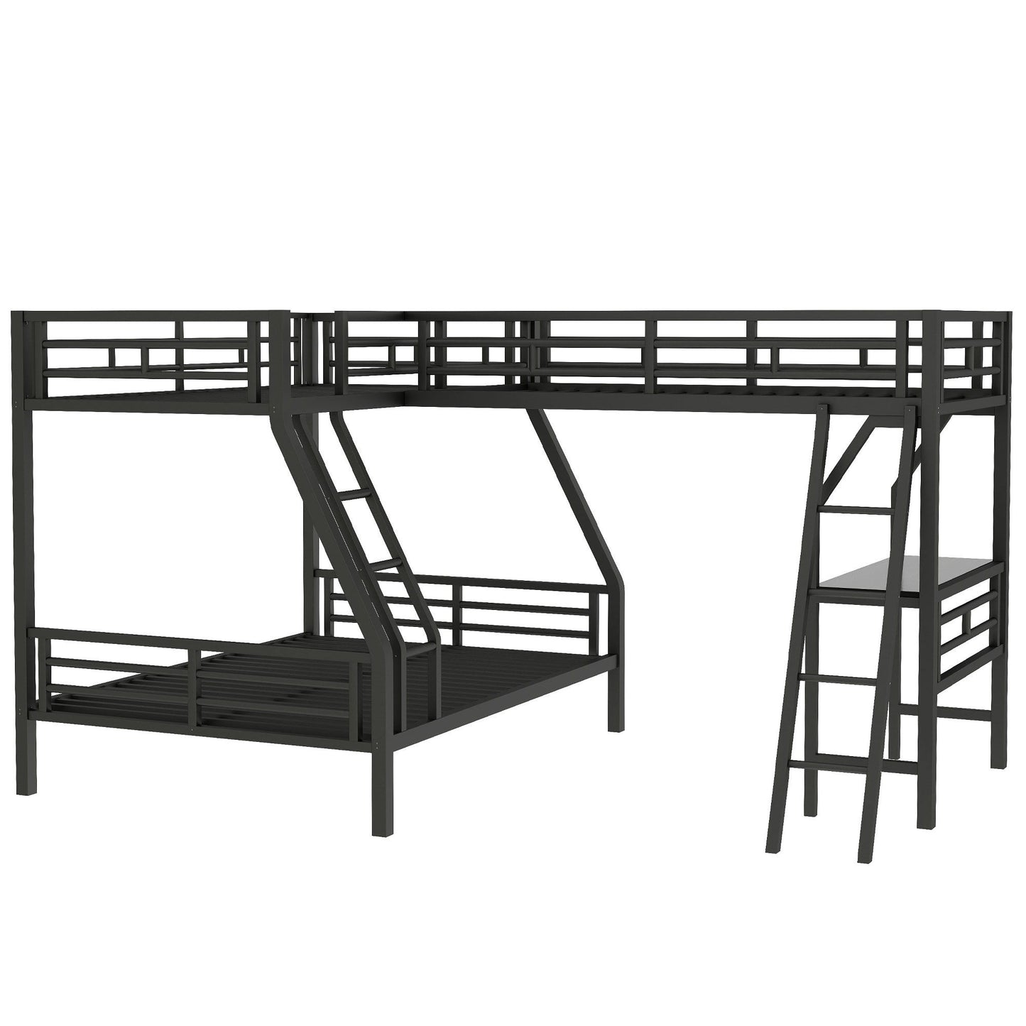 Twin Over Full Bunk Bed With Loft And Desk, L-Shaped Design For 3 Sleepers - Black - The Sleep Loft - Online Mattress Showroom NYC