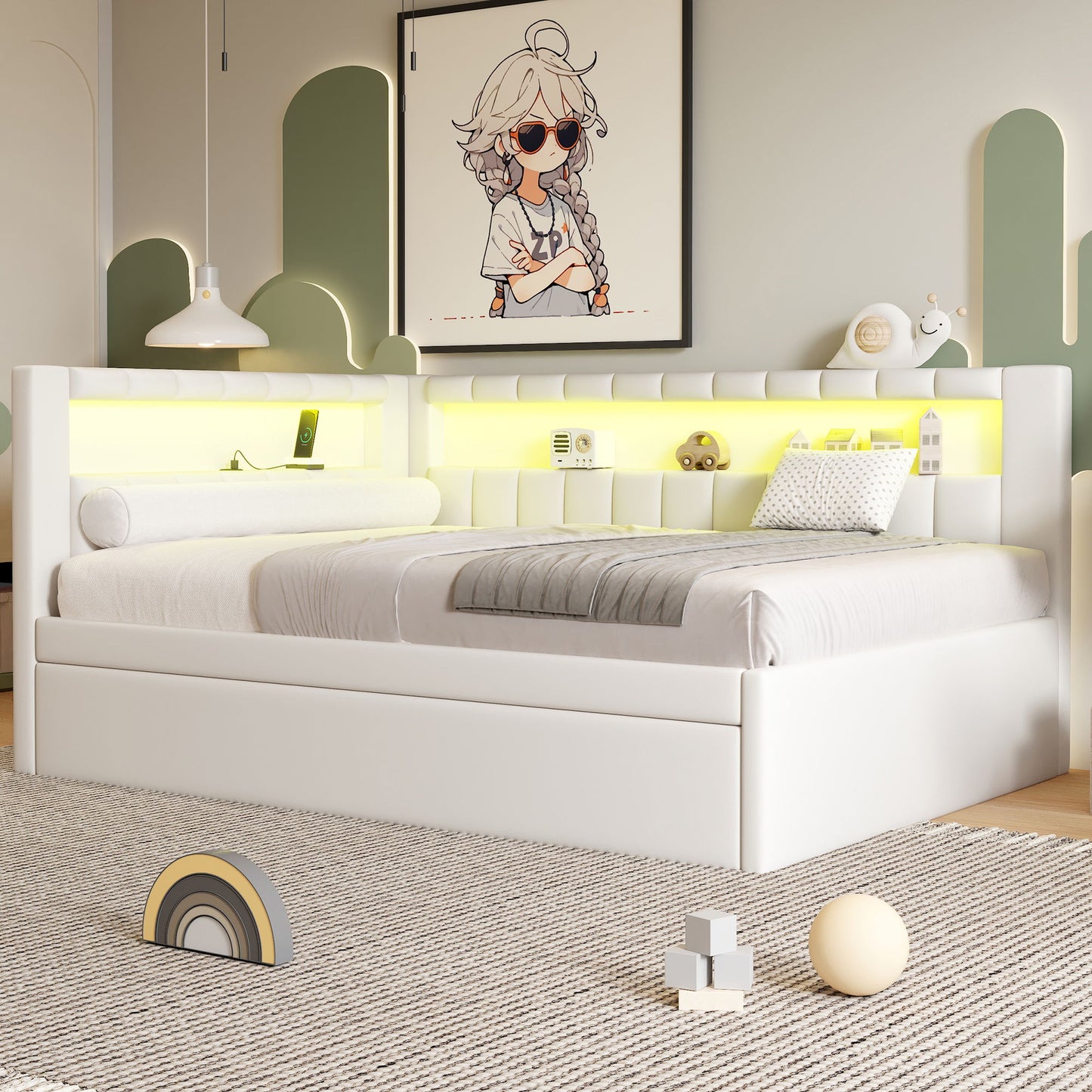 Upholstered Platform Bed With USB Ports And LED Belt - The Sleep Loft - Online Mattress Showroom NYC