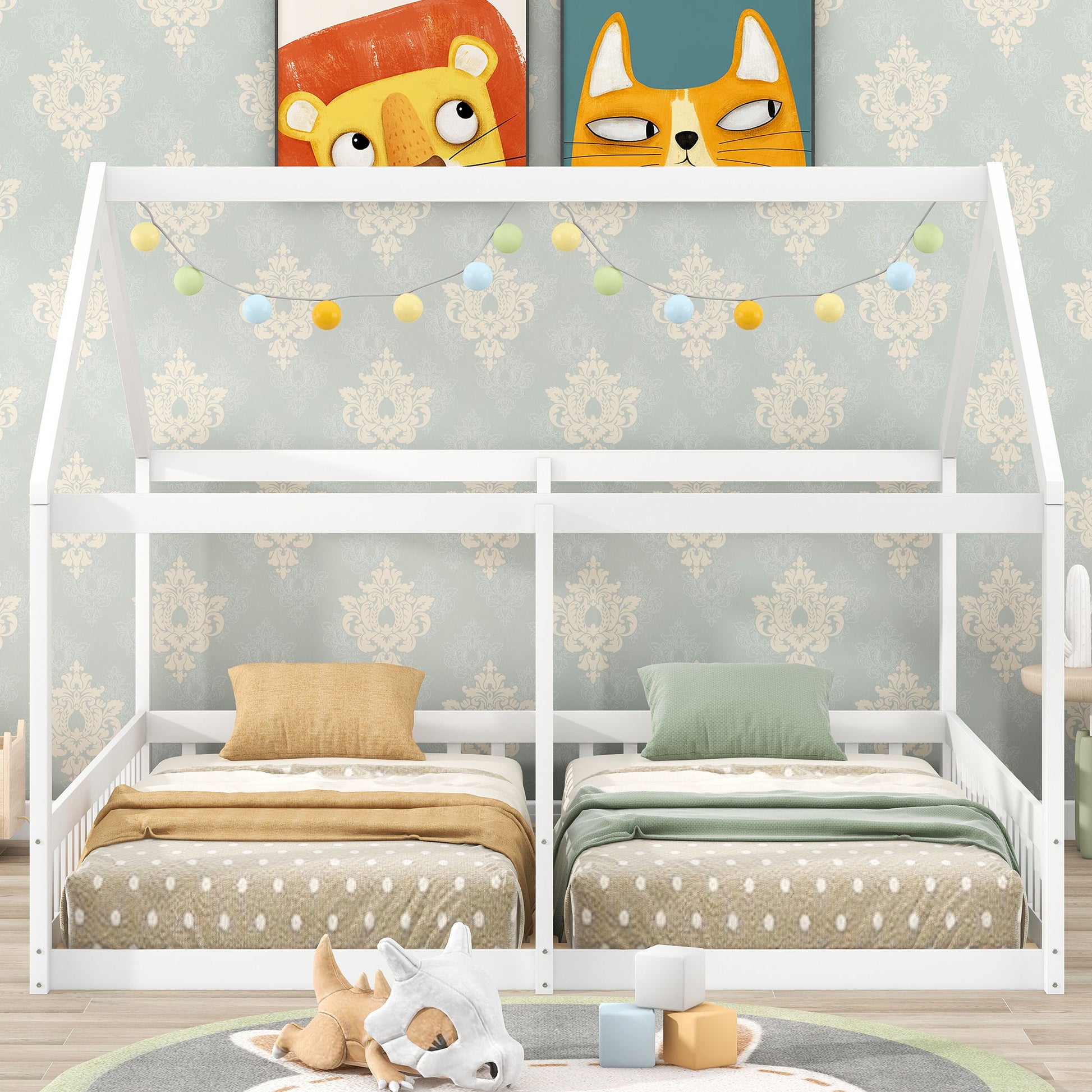 House Platform Beds, 2 Shared Beds, Metal Frame With Guardrails - The Sleep Loft - Online Mattress Showroom NYC