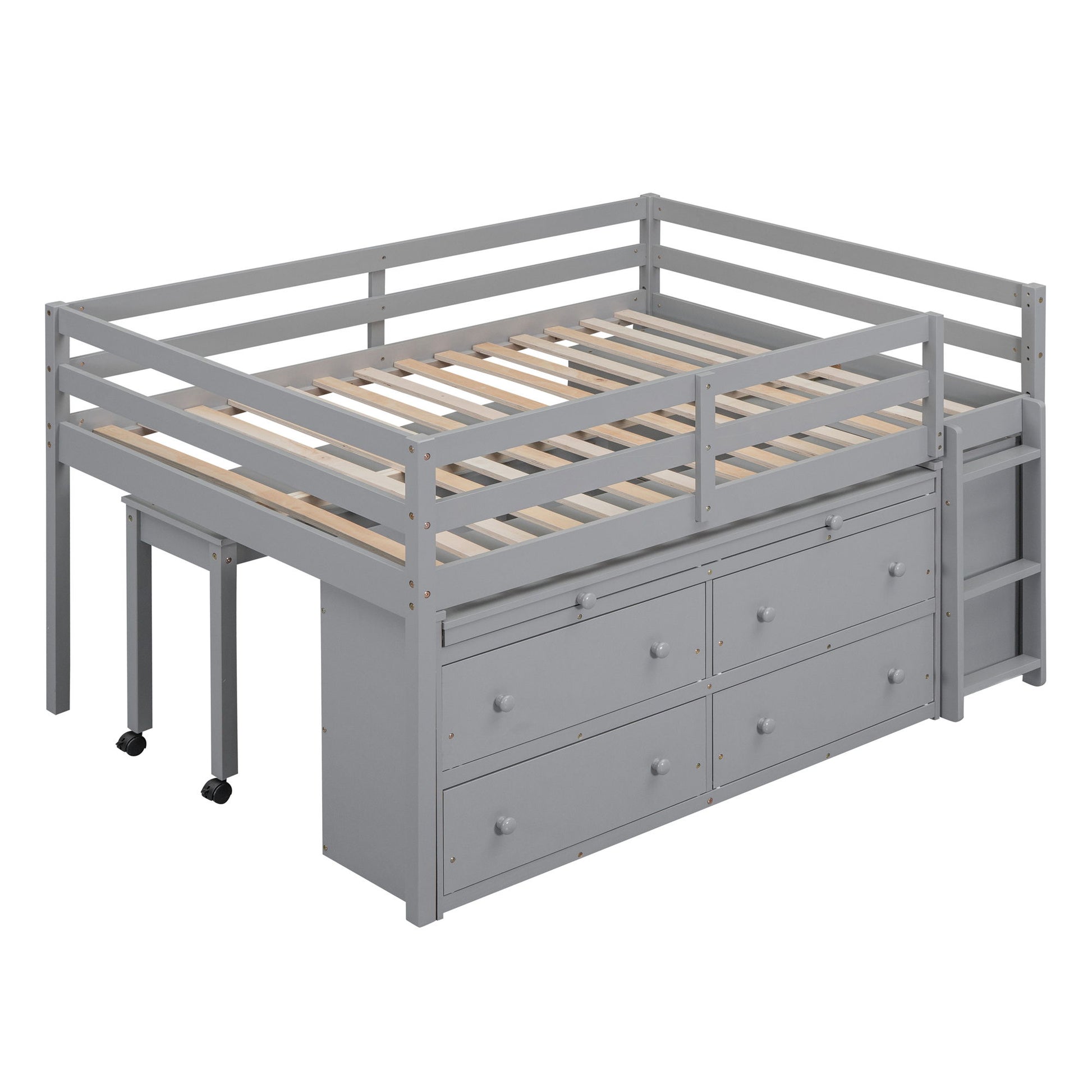 Loft Bed With Retractable Writing Desk And 4 Drawers, With Lateral Portable Desk And Shelves - The Sleep Loft - Online Mattress Showroom NYC