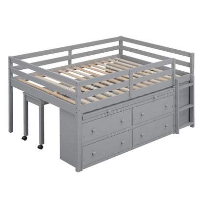 Loft Bed With Retractable Writing Desk And 4 Drawers, With Lateral Portable Desk And Shelves - The Sleep Loft - Online Mattress Showroom NYC