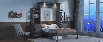 Murphy Wall Bed With LED Lights, Shelves And Drawers - The Sleep Loft - Online Mattress Showroom NYC