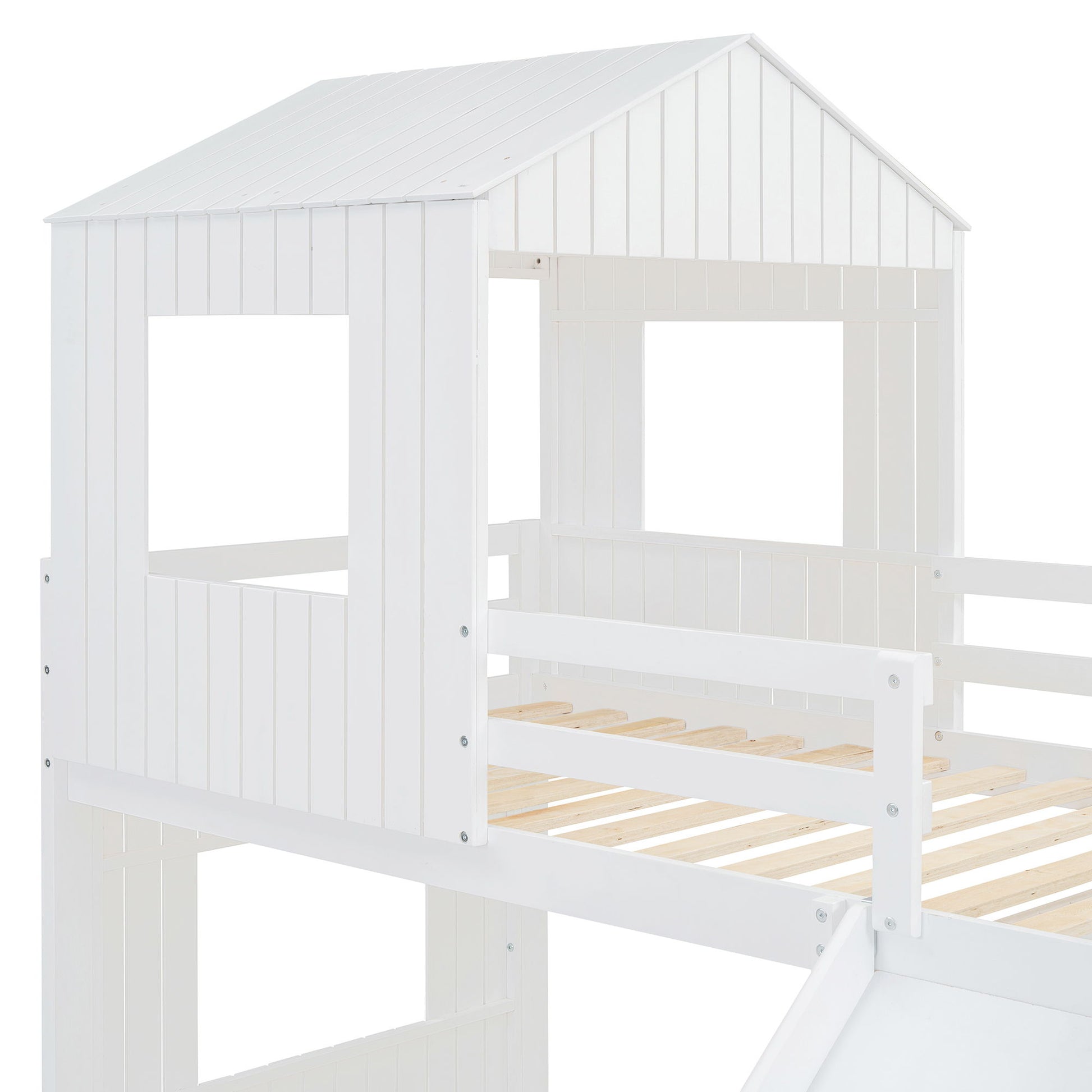 Loft Bunk Bed With Playhouse, Farmhouse, Ladder, Slide And Guardrails - The Sleep Loft - Online Mattress Showroom NYC