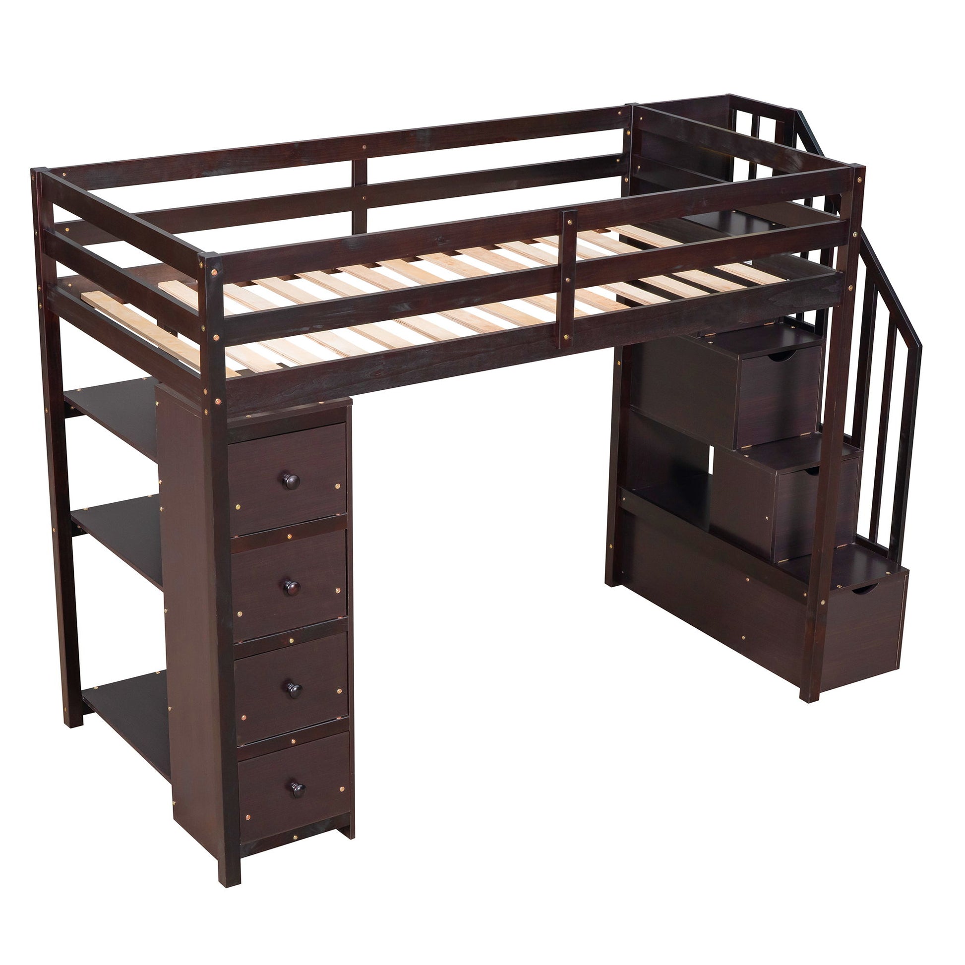 Loft Bed With Storage Drawers And Stairs With Shelves - The Sleep Loft - Online Mattress Showroom NYC