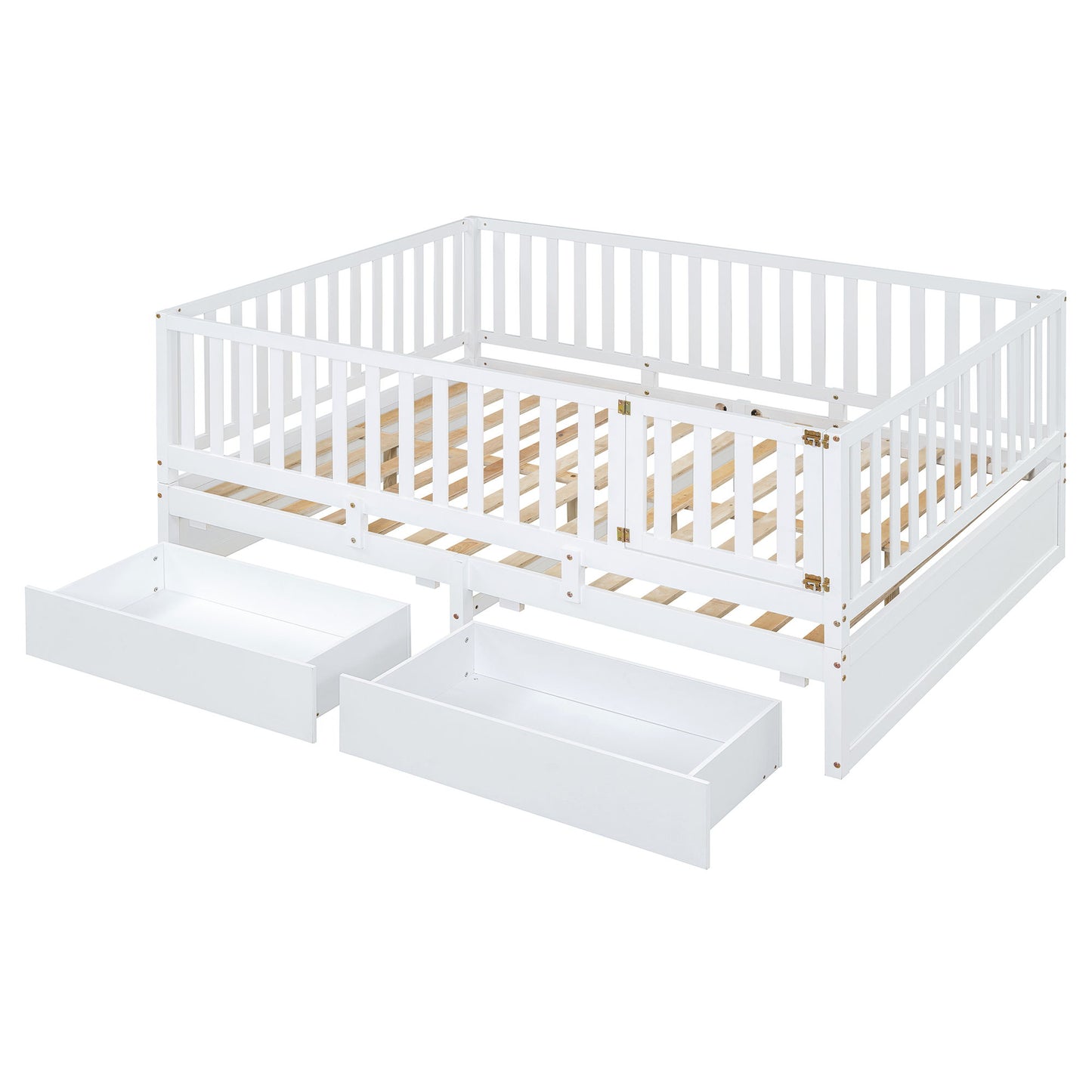 Daybed With Fence Guardrails And 2 Drawers, Split Into Independent Floor Bed & Daybed - The Sleep Loft - Online Mattress Showroom NYC
