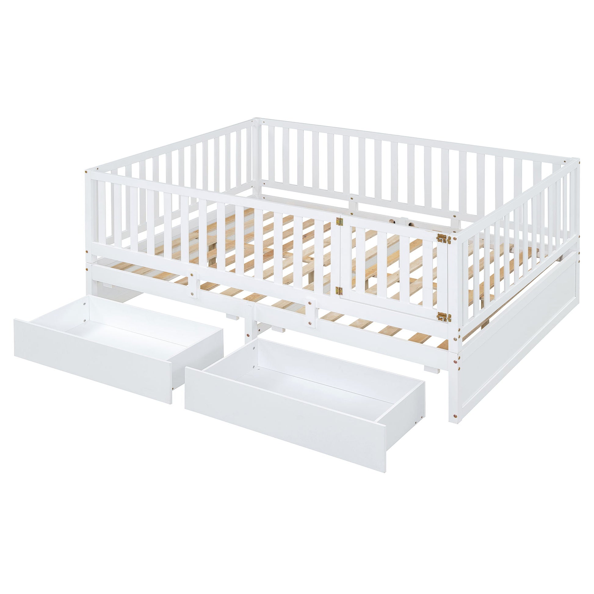 Daybed With Fence Guardrails And 2 Drawers, Split Into Independent Floor Bed & Daybed - The Sleep Loft - Online Mattress Showroom NYC