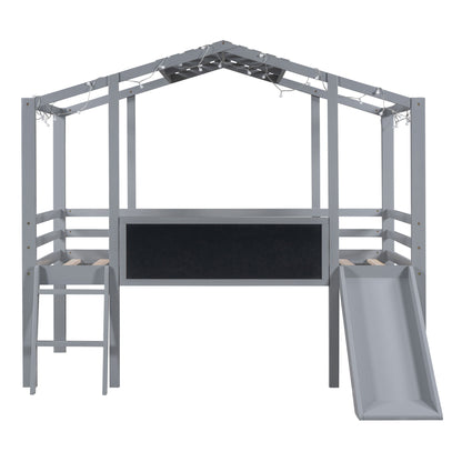 Loft House Bed With Ladder And Slide, With board And Light Strip On The Roof - The Sleep Loft - Online Mattress Showroom NYC