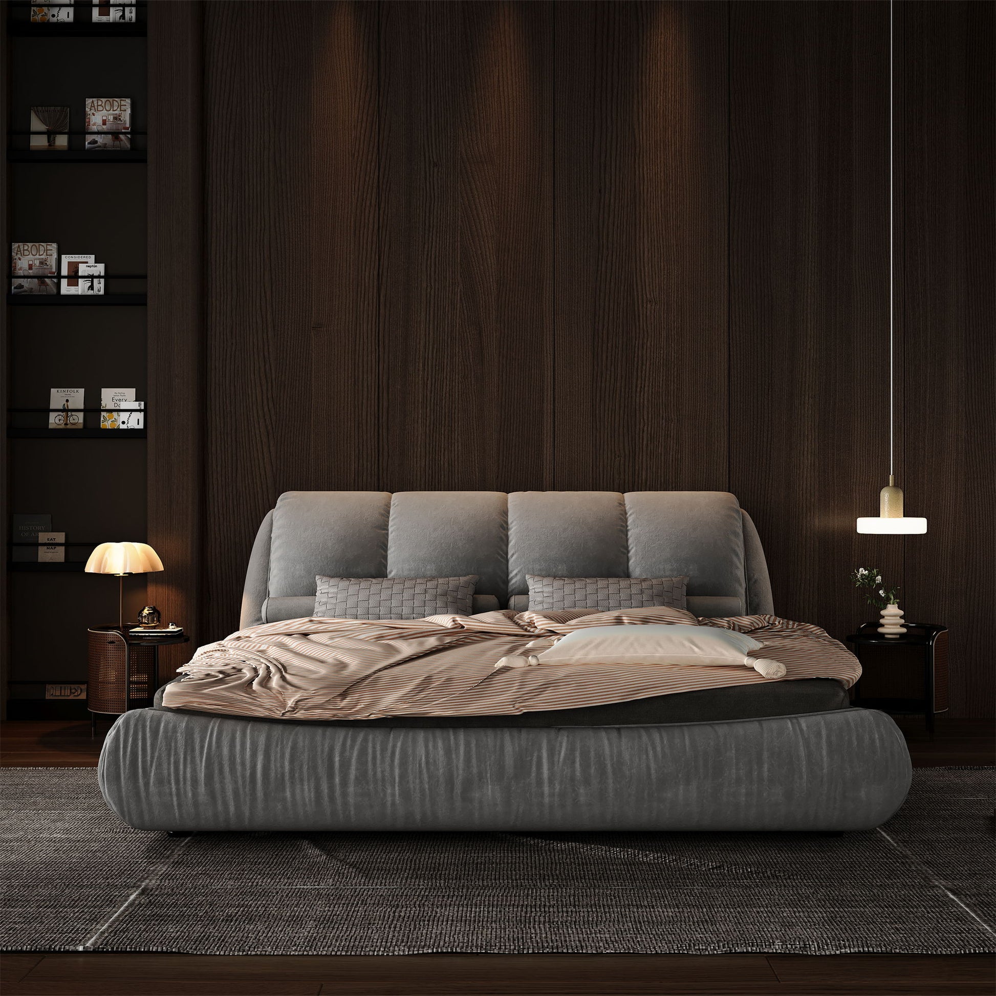 Luxury Upholstered Platform Bed With Oversized Padded Backrest And Solid Wood Frame - The Sleep Loft - Online Mattress Showroom NYC