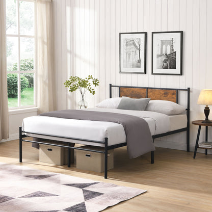 Modern Metal Bedframe With Headboard, Durable Steel Structure