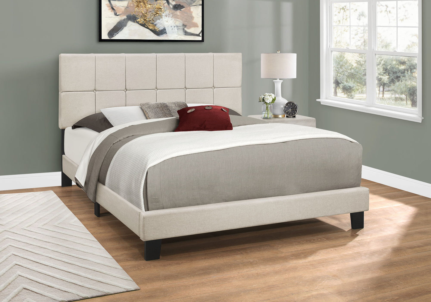 Queen Size Bed, Upholstered, Transitional - Beige - The Sleep Loft - Online Mattress Showroom NYC