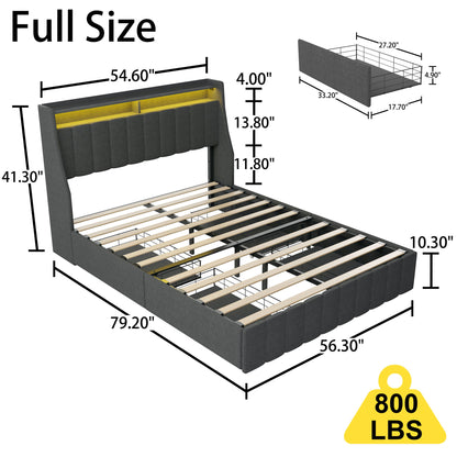 Bed With LED Lights, 4 Drawers, Winged Headboard Upholstered - The Sleep Loft - Online Mattress Showroom NYC