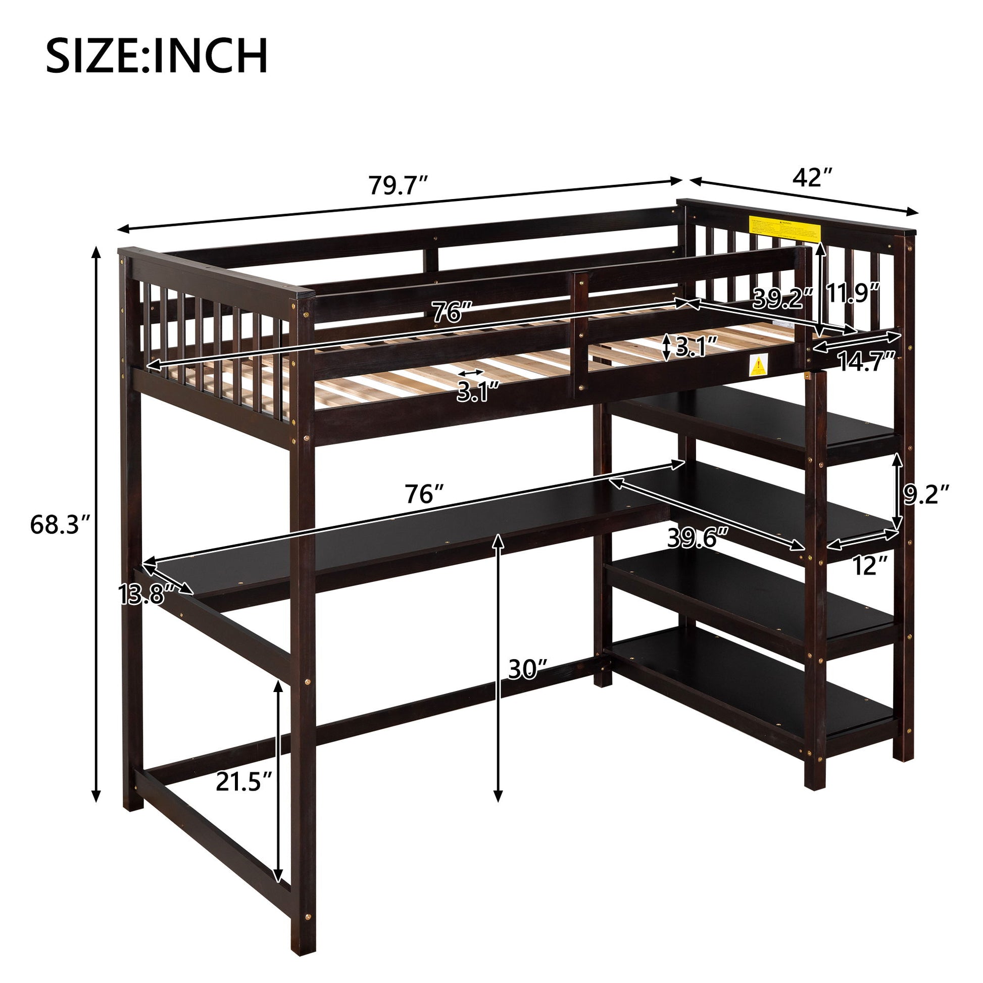 Loft Bed With Storage Shelves And Under Bed Desk - The Sleep Loft - Online Mattress Showroom NYC