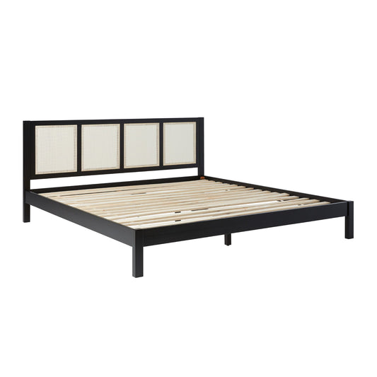 King Bed With Rattan Panel Headboard - Black - The Sleep Loft - Online Mattress Showroom NYC