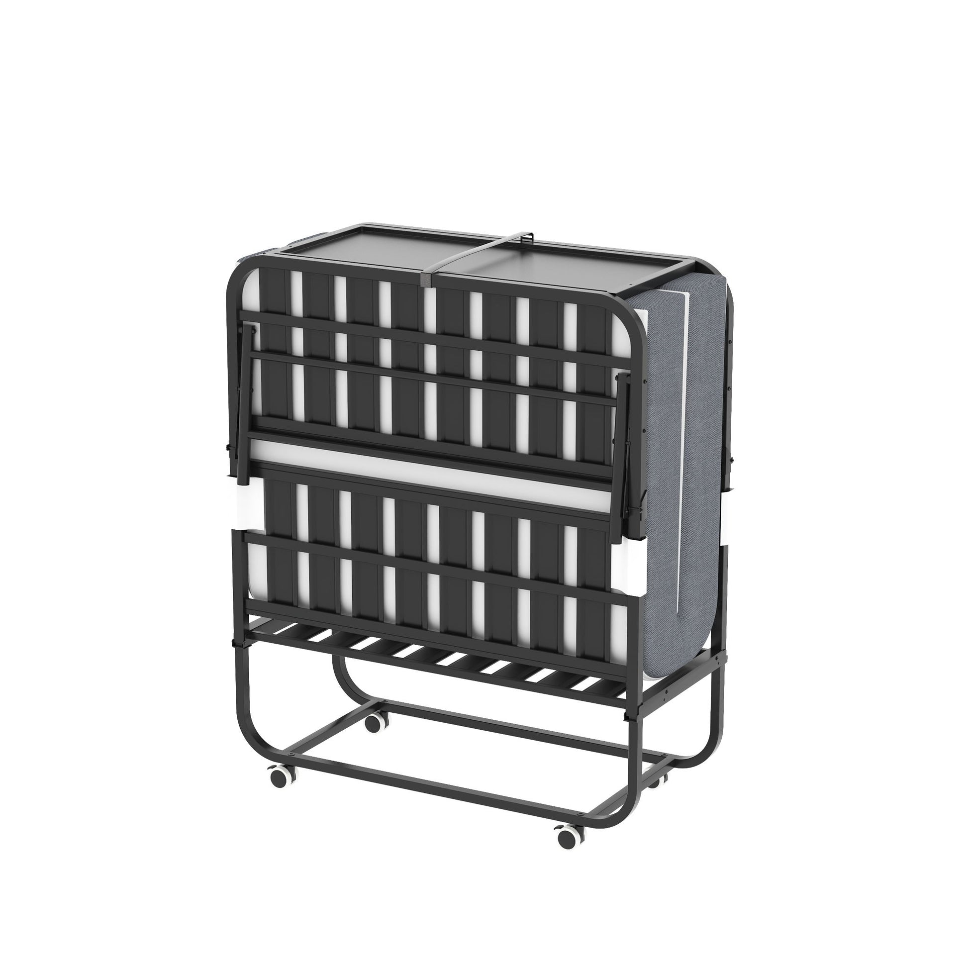 Twin Adjustable Headboard Folding Bed With Memory Foam Mattress, Heavy-Duty Frame Cot For Tall People, Portable Guest On Wheels - Black - The Sleep Loft - Online Mattress Showroom NYC