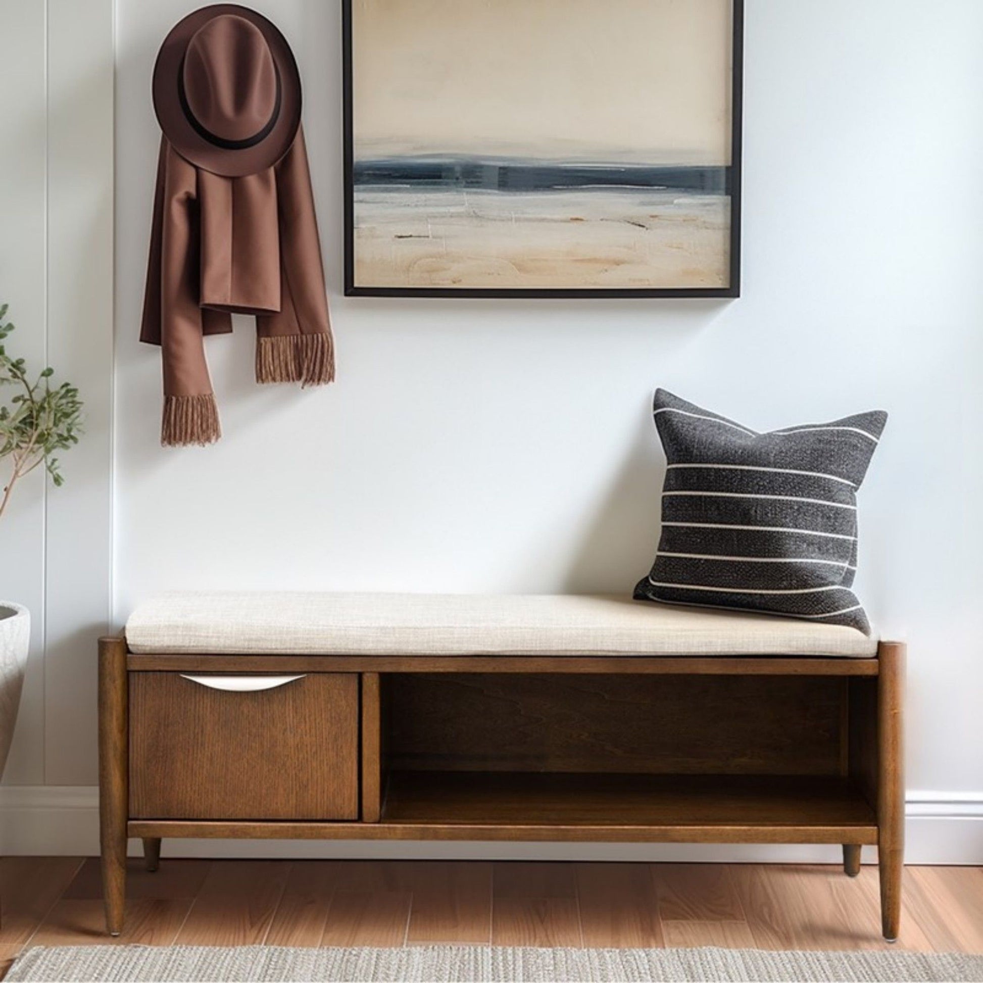 Accent Bench With Storage, Upholstered Cushion - Walnut Brown - The Sleep Loft - Online Mattress Showroom NYC