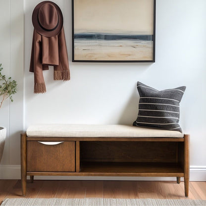 Accent Bench With Storage, Upholstered Cushion - Walnut Brown - The Sleep Loft - Online Mattress Showroom NYC