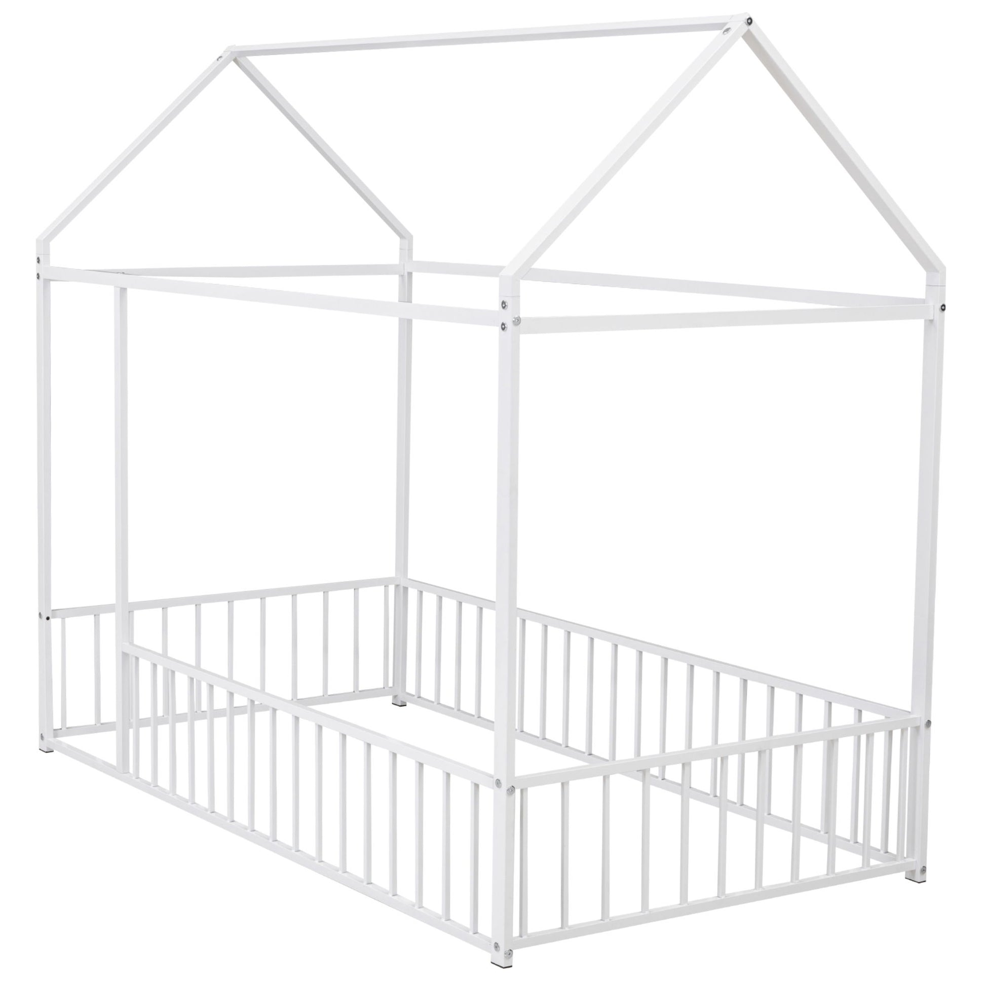 Metal Bed House Bed Frame With Fence - The Sleep Loft - Online Mattress Showroom NYC