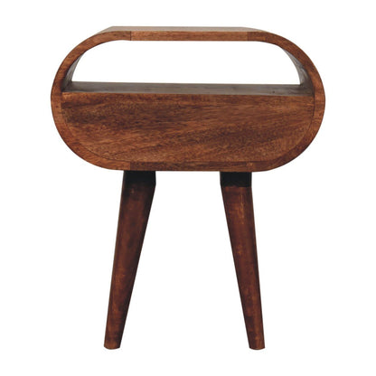 Circular Bedside Table With Open Slot - Caramel - The Sleep Loft - Online Mattress Showroom NYC