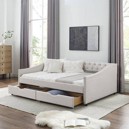 Upholstered Tufted Daybed With Drawers, Waved Arms - The Sleep Loft - Online Mattress Showroom NYC