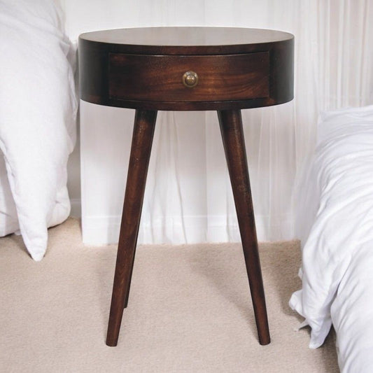 Circular Shaped Bedside Table - Walnut - The Sleep Loft - Online Mattress Showroom NYC