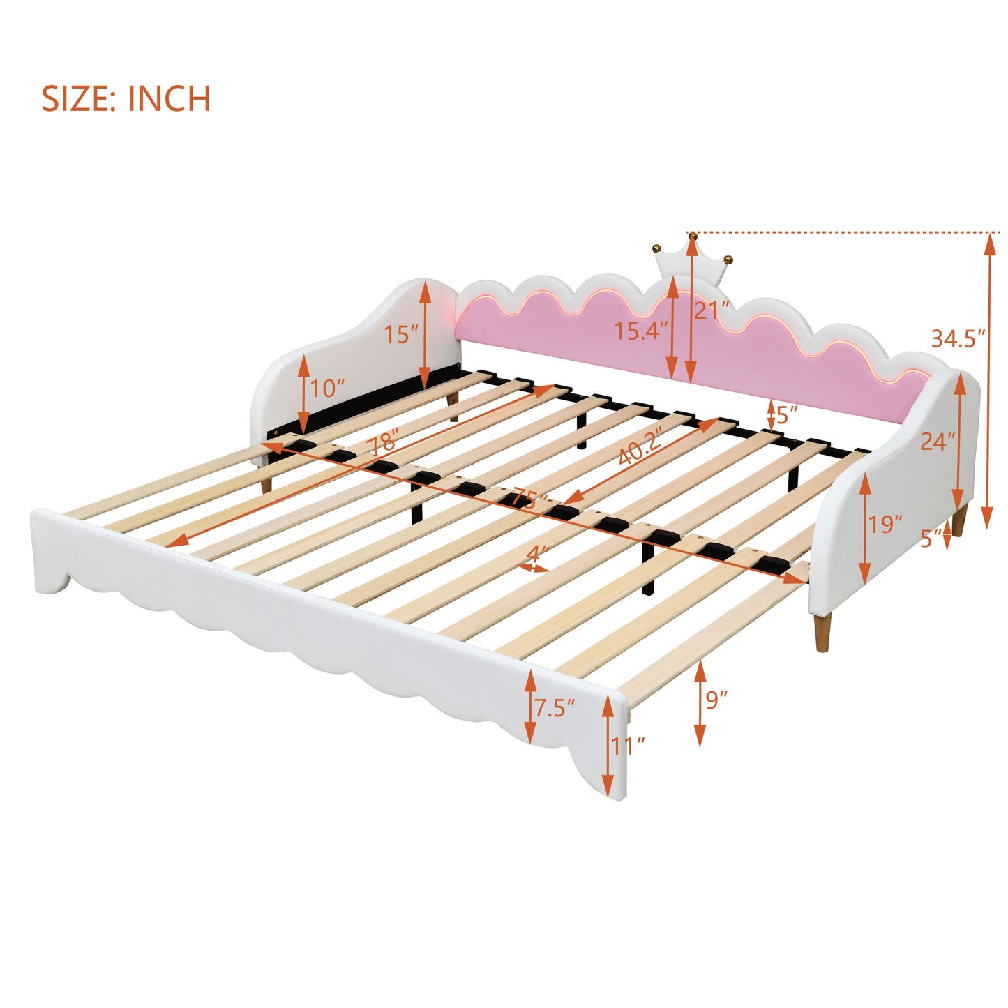Extending Daybed With LED Lights, Modern Upholstered Princess Daybed With Crown Headboard - The Sleep Loft - Online Mattress Showroom NYC