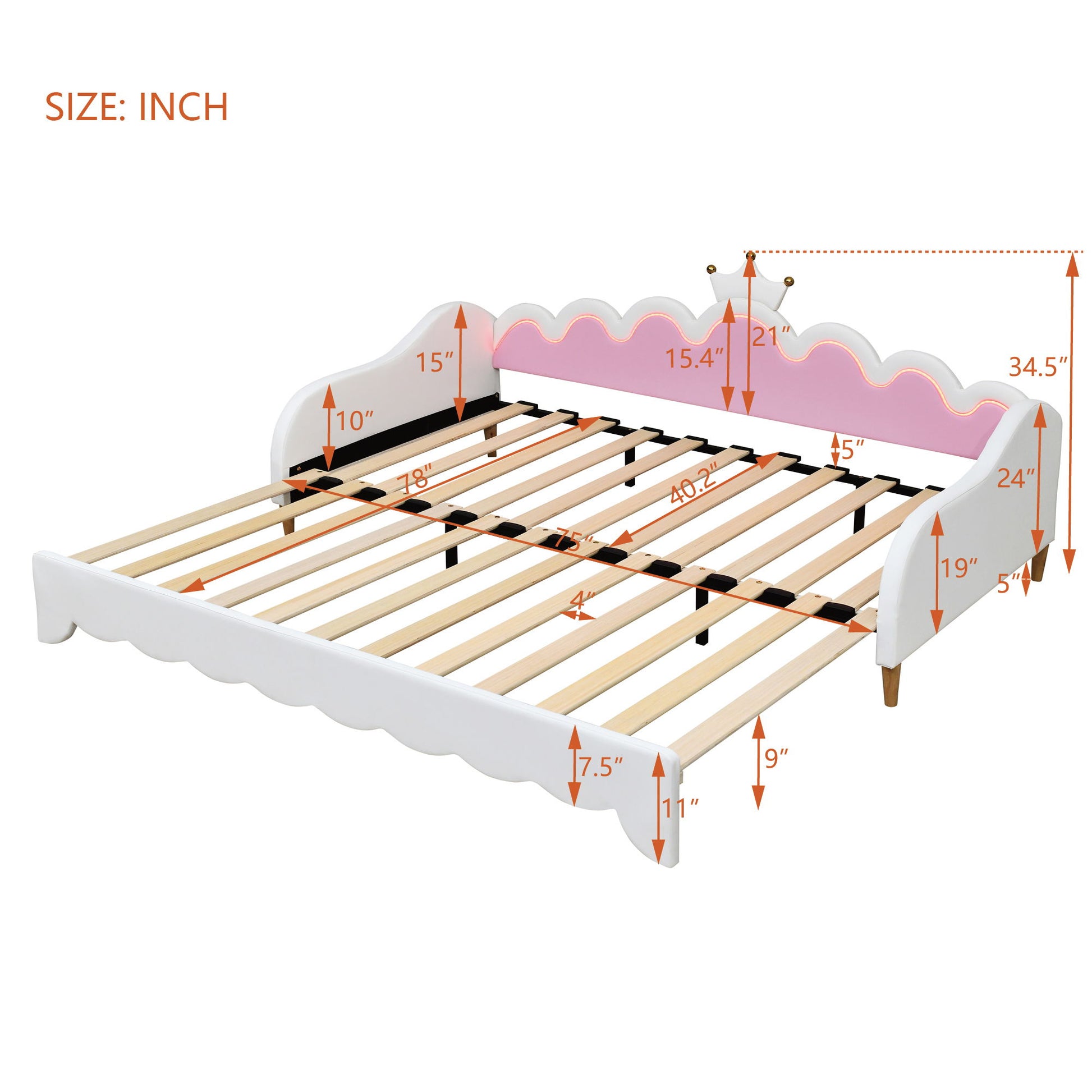 Extending Daybed With LED Lights, Modern Upholstered Princess Daybed With Crown Headboard - The Sleep Loft - Online Mattress Showroom NYC