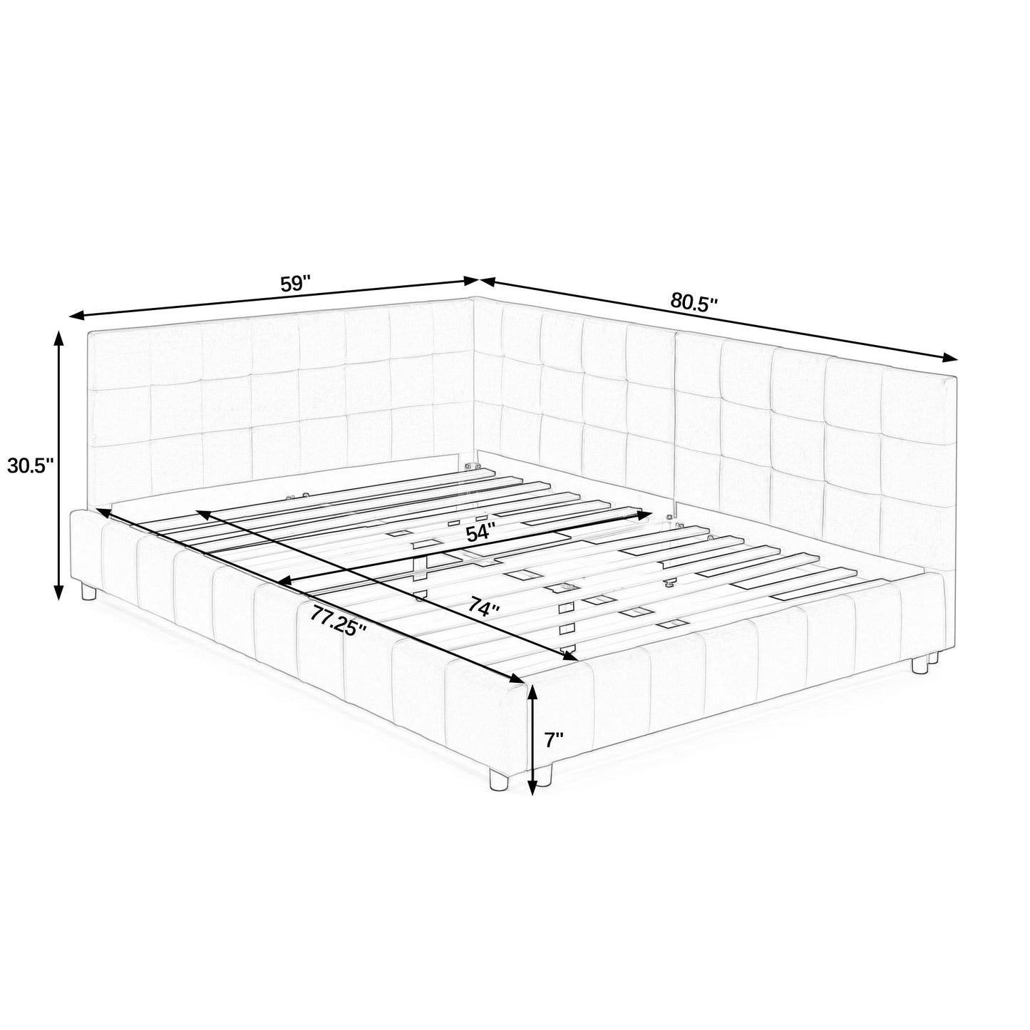 Mid-Century Storage Upholstered Tufted Bed Frame With Backrest And Armrests - The Sleep Loft - Online Mattress Showroom NYC