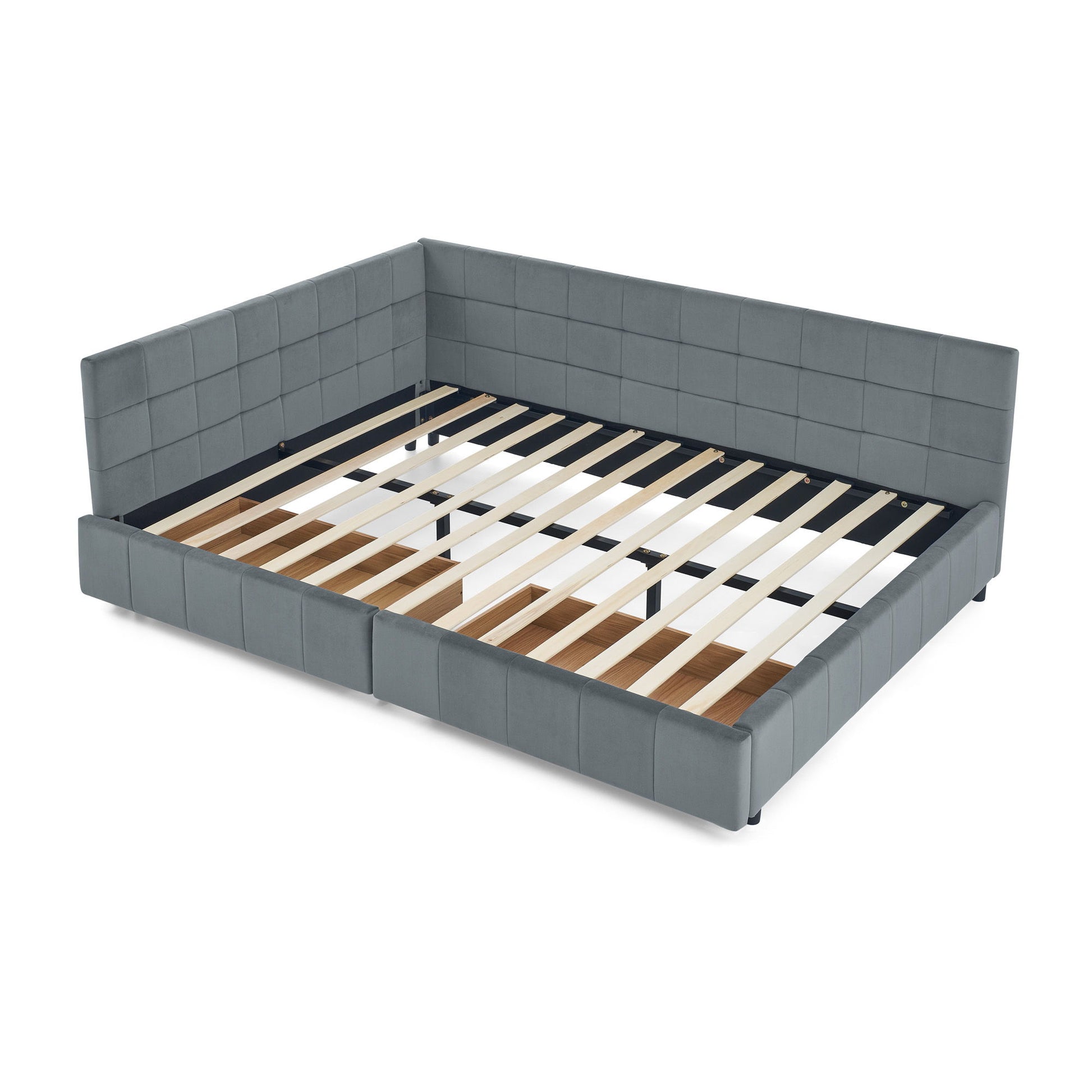 Mid-Century Storage Upholstered Tufted Bed Frame With Backrest And Armrests - The Sleep Loft - Online Mattress Showroom NYC