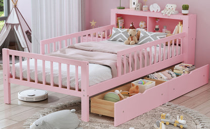 Bed With Headboard Storage Rack, 2 Under Bed Drawers, 3 Side Guardrails For Safety - The Sleep Loft - Online Mattress Showroom NYC