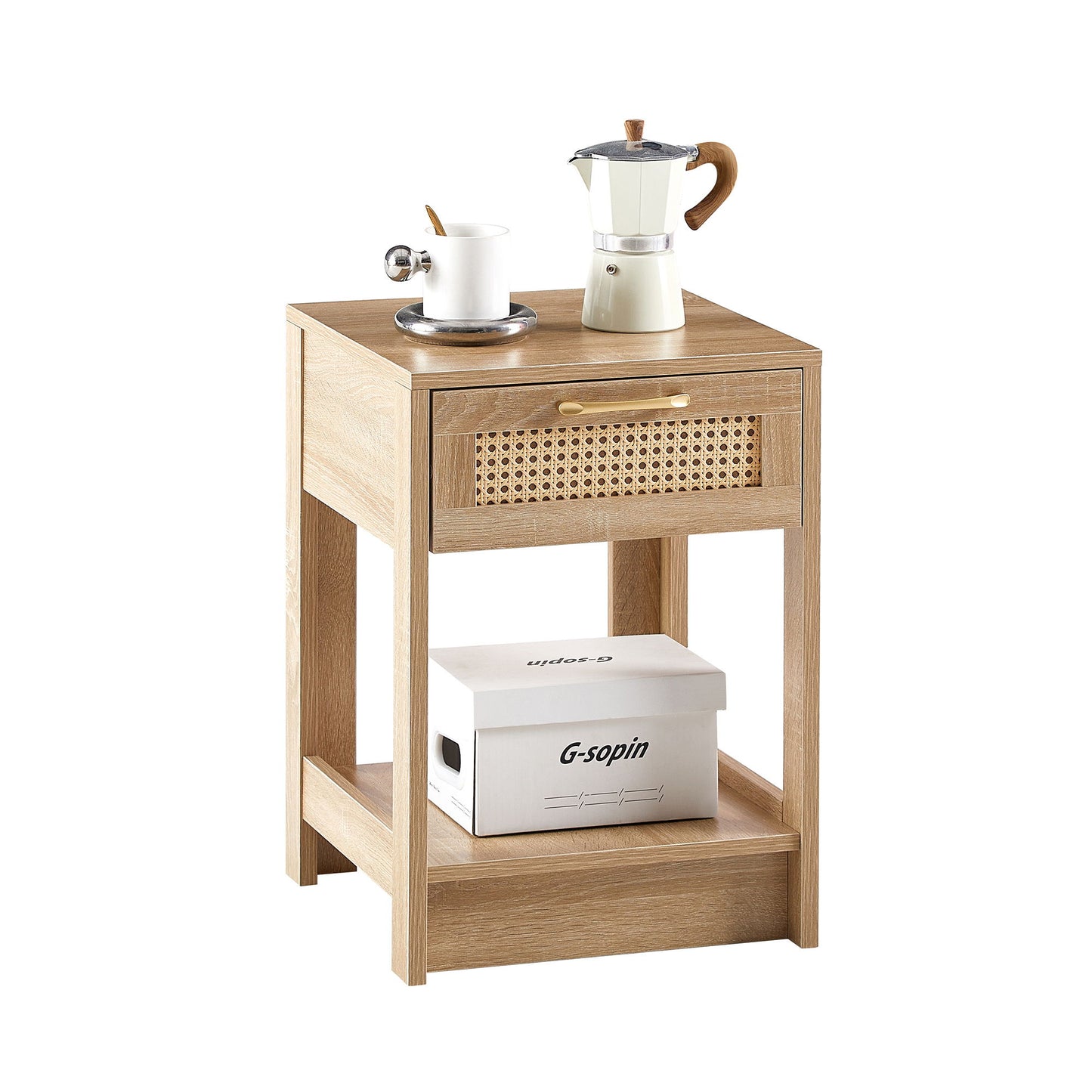 15.75" Rattan End Table With Drawer, Modern Nightstand, Side Table For Living Room, Bedroom - The Sleep Loft - Online Mattress Showroom NYC