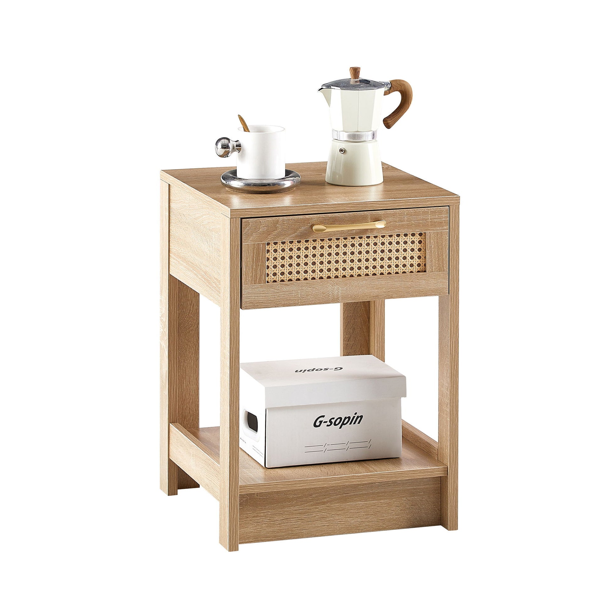 15.75" Rattan End Table With Drawer, Modern Nightstand, Side Table For Living Room, Bedroom - The Sleep Loft - Online Mattress Showroom NYC