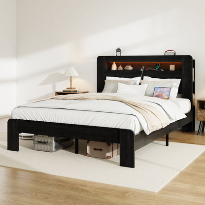 Wood Platform Bed Frame With Storage LED Light Headboard & USB - The Sleep Loft - Online Mattress Showroom NYC