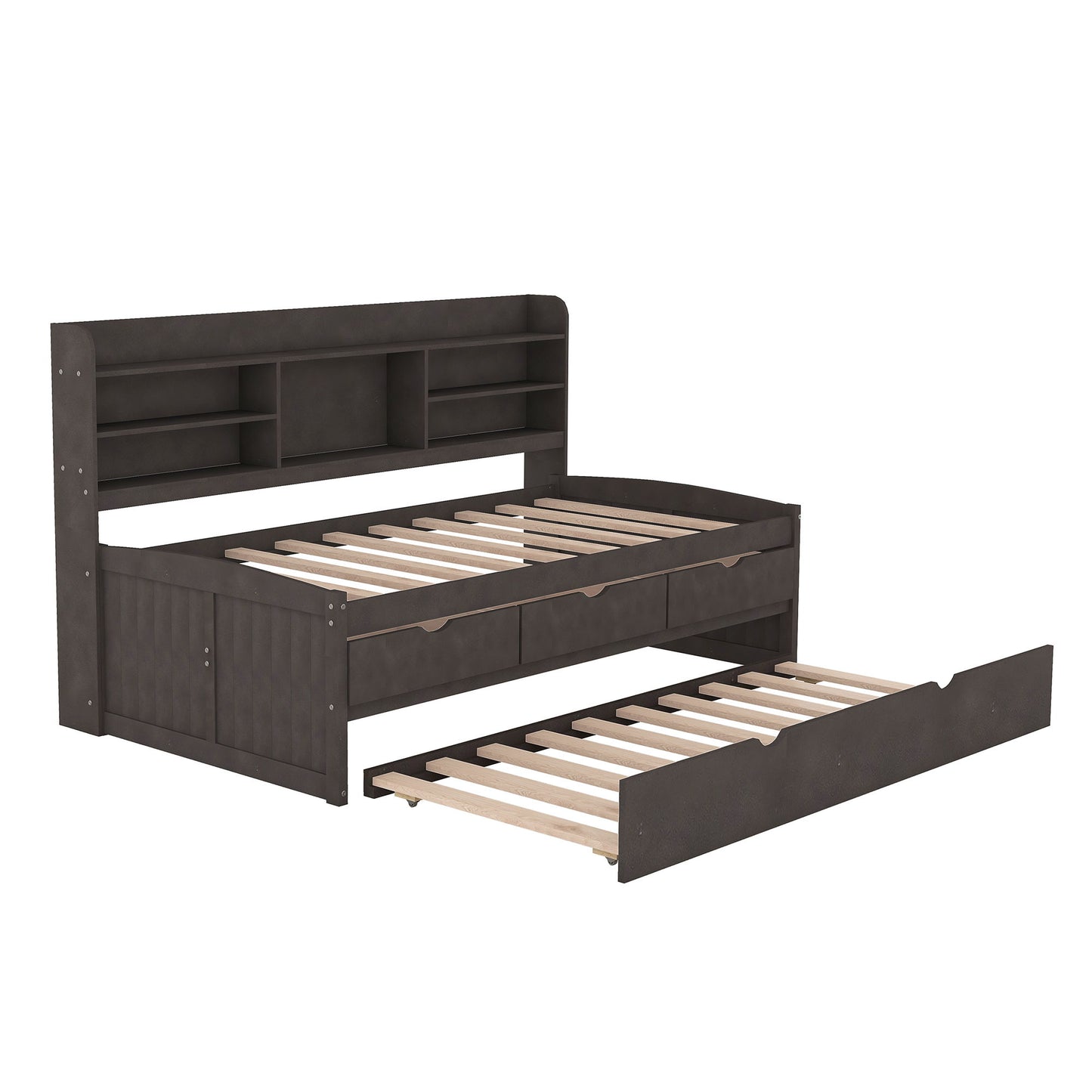 Captain Bed With Built In Bookshelves, 3 Storage Drawers, And Trundle - The Sleep Loft - Online Mattress Showroom NYC