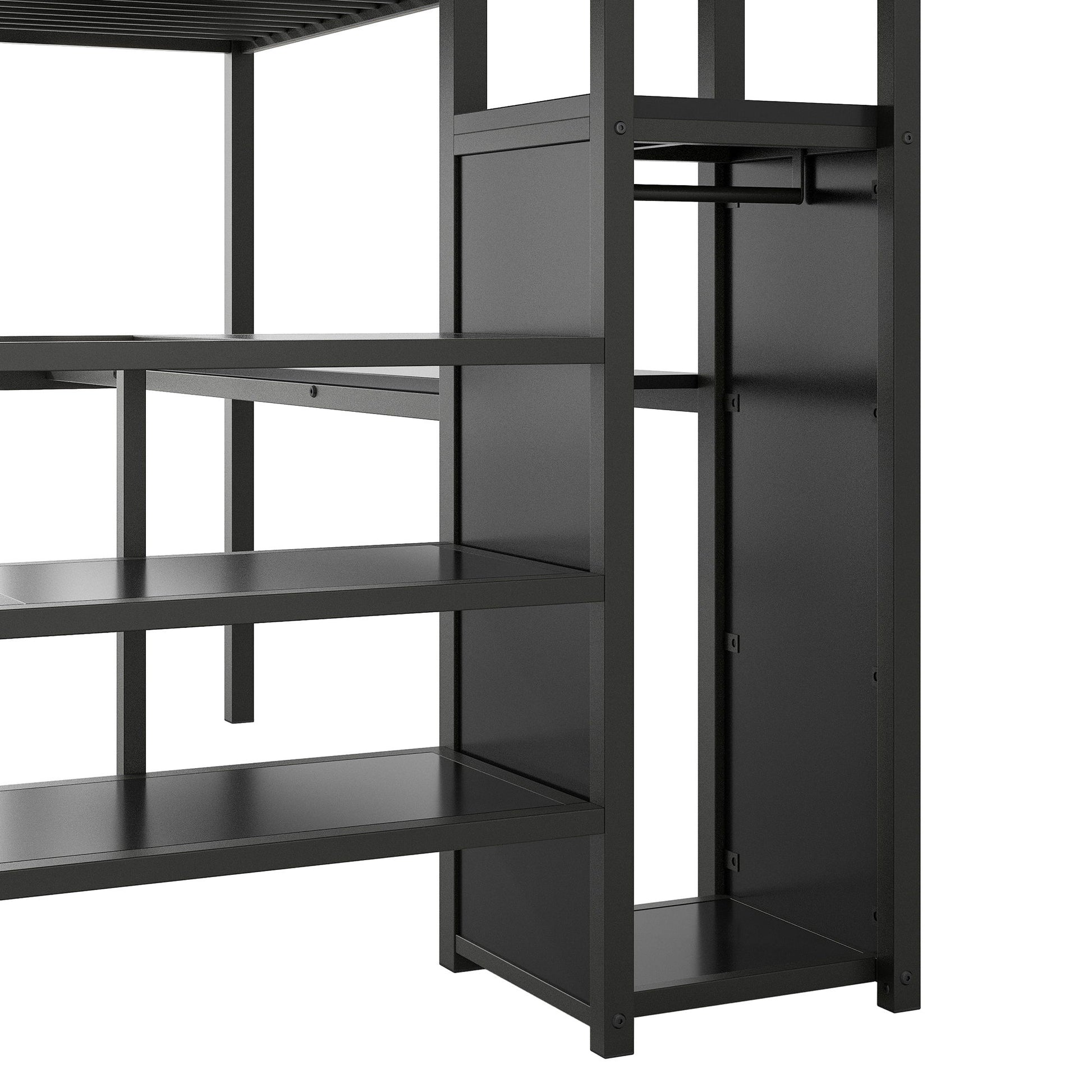 Full Size Loft Bed With Desk, Storage Staircase, Small Wardrobe And LED Light - Black - The Sleep Loft - Online Mattress Showroom NYC