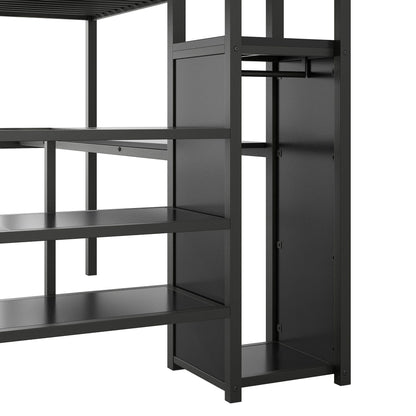 Full Size Loft Bed With Desk, Storage Staircase, Small Wardrobe And LED Light - Black - The Sleep Loft - Online Mattress Showroom NYC