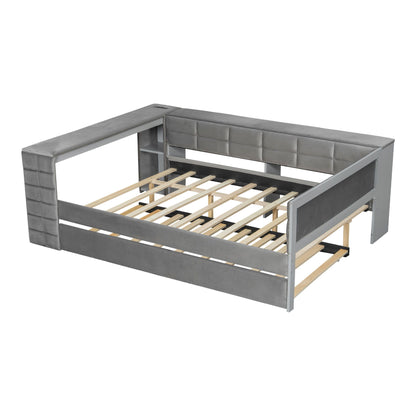 Upholstered Platform Bed With Storage Shelves, Desk, Charging Station And Trundle - The Sleep Loft - Online Mattress Showroom NYC
