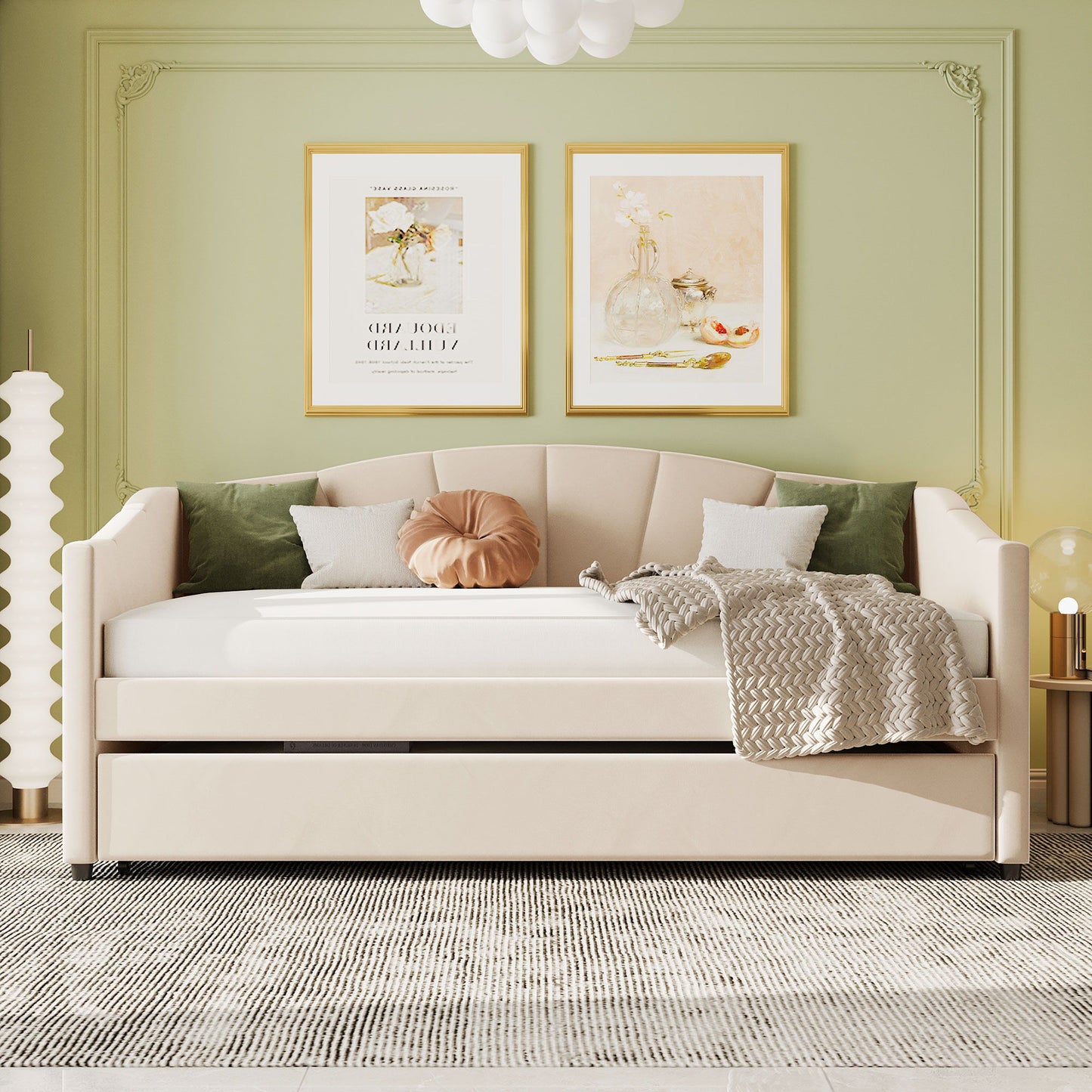 Upholstered Daybed Sofa Bed With Trundle Bed And Wood Slat - The Sleep Loft - Online Mattress Showroom NYC