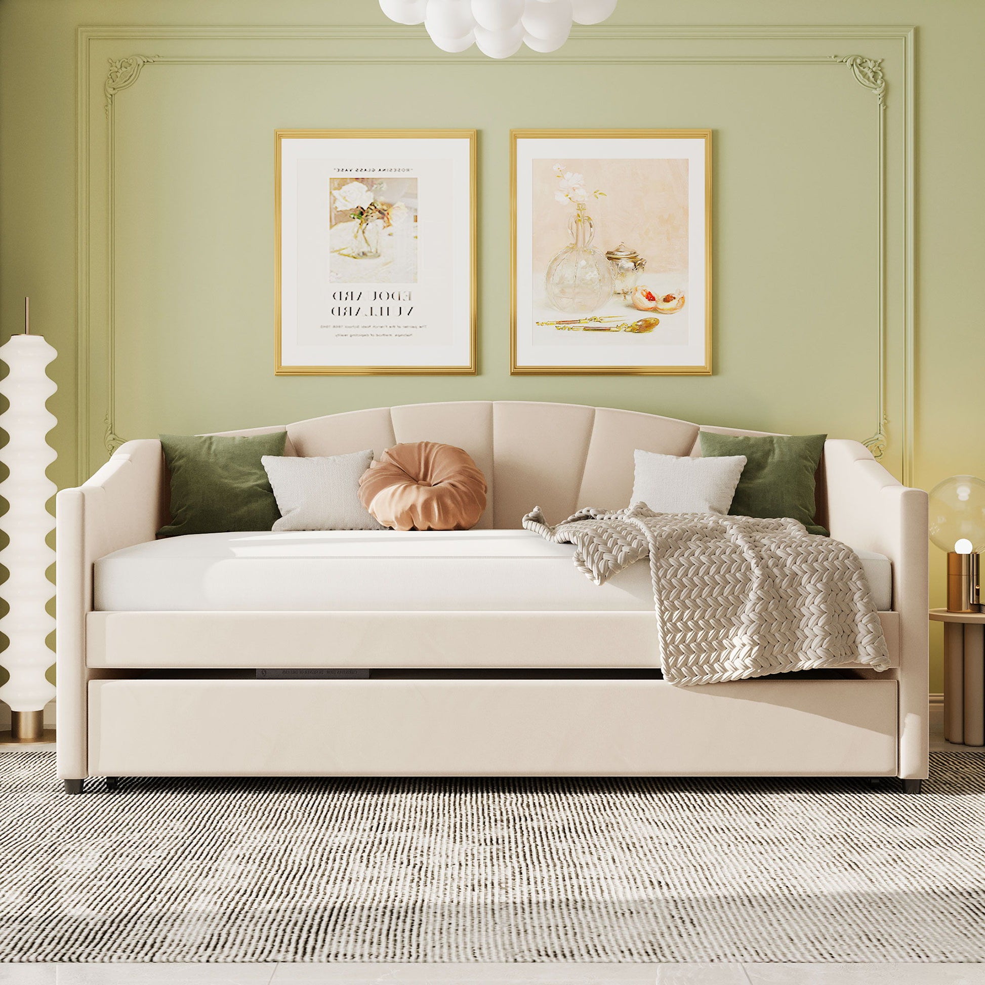 Upholstered Daybed Sofa Bed With Trundle Bed And Wood Slat - The Sleep Loft - Online Mattress Showroom NYC
