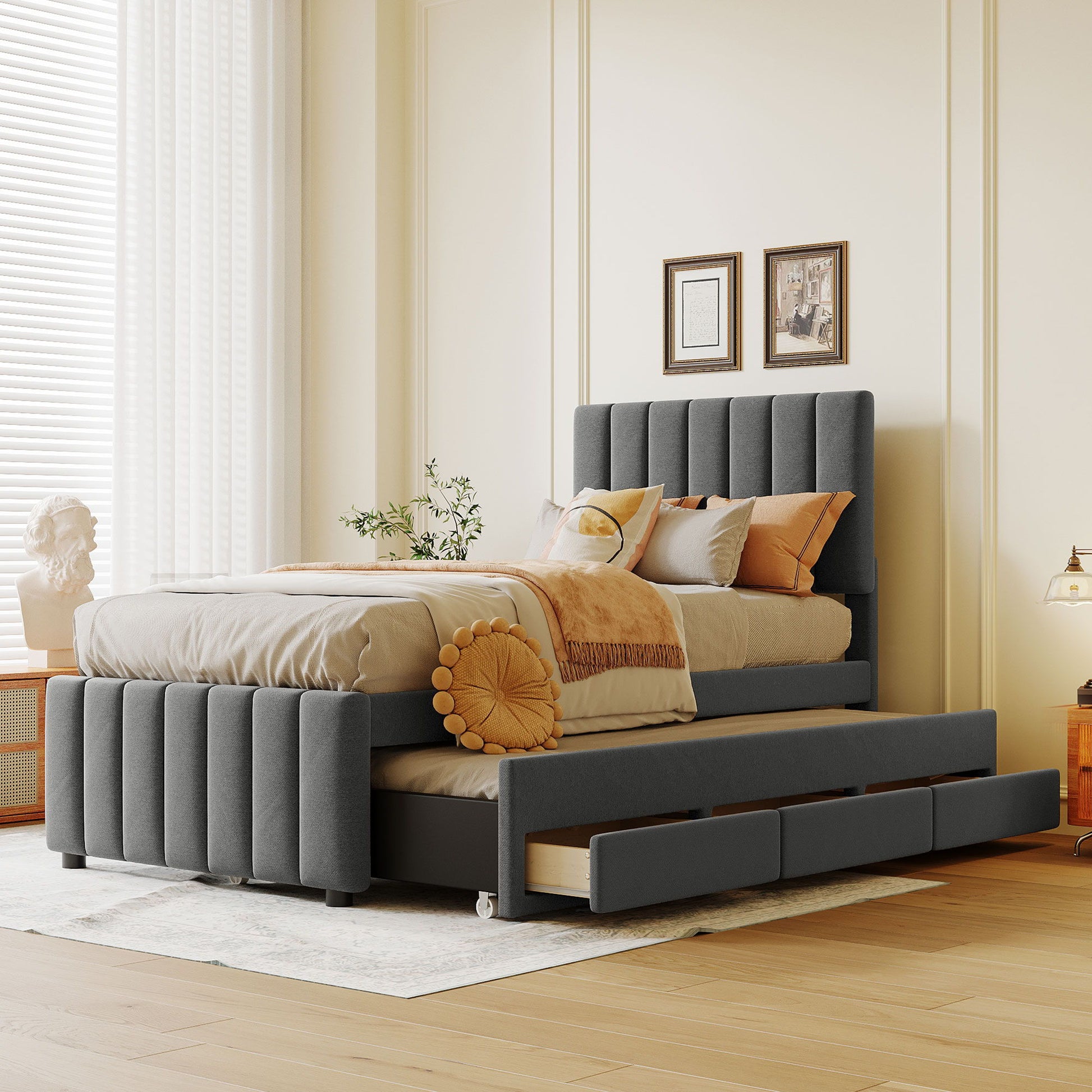 Upholstered Design Platform Bed With Trundle - The Sleep Loft - Online Mattress Showroom NYC
